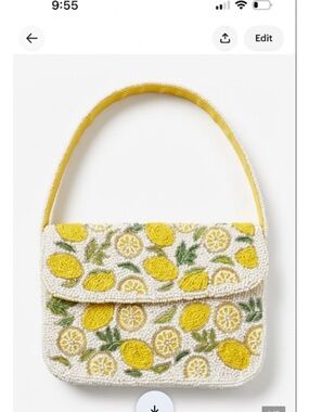Studio 12 nwt Beaded Lemon Embroidered Shoulder Bag - Yellow/White 9x7 all beads